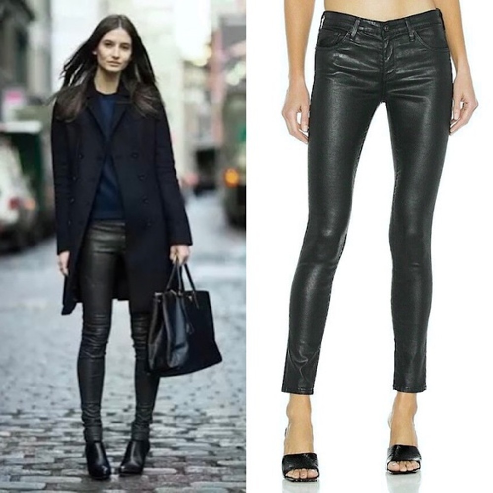 NWT AG 100% Lamb Leather Deep Forest Green Skinny Cigarette Pant‎ Leggings 24